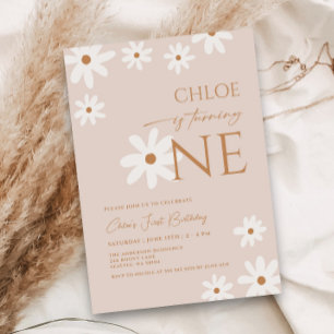 Boho Retro Daisy Girl First Birthday Invitation