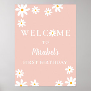 Boho Retro Daisy Wild One 1st Birthday Welcome Poster
