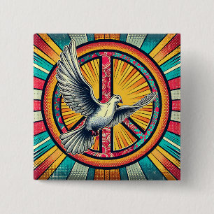 Boho Retro Dove and Peace Sign 15 Cm Square Badge