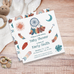 Boho Retro Dreamcatcher Baby Shower Invitation