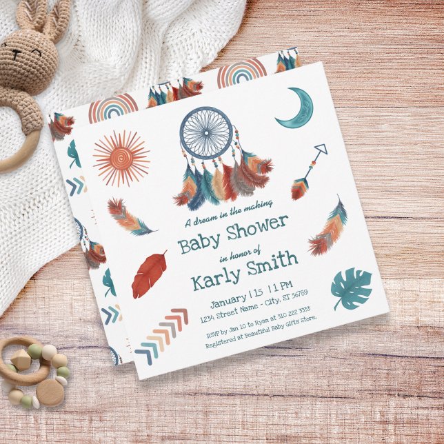 Boho Retro Dreamcatcher Baby Shower Invitation (Creator Uploaded)