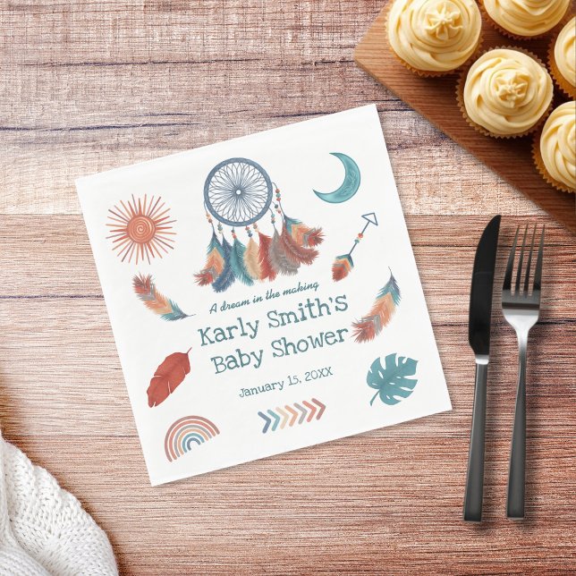 Boho Retro Dreamcatcher Baby Shower Napkin (Creator Uploaded)