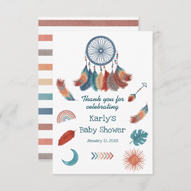 Boho Retro Dreamcatcher Baby Shower Thank You Card (Front/Back)