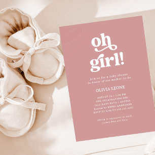 Boho Retro Dusty Rose   Oh Girl Baby Shower Invitation