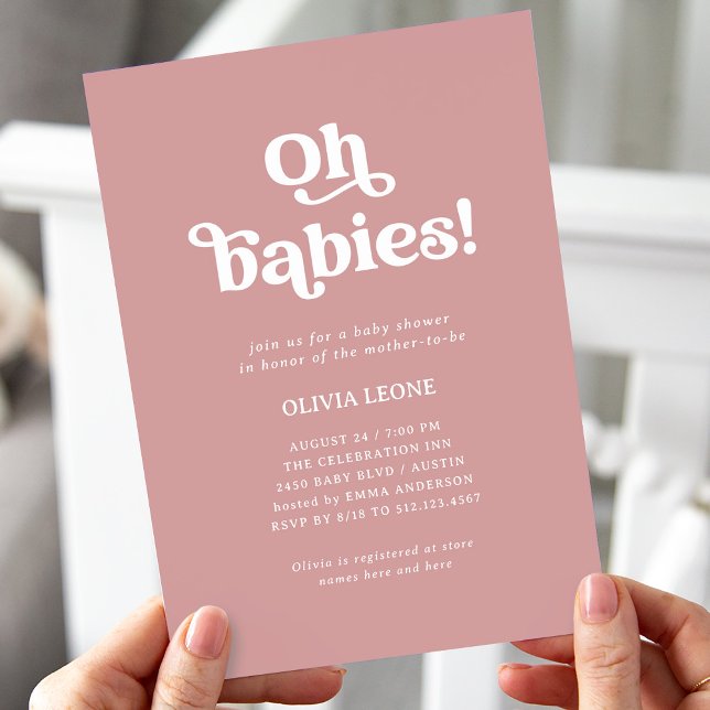 Boho Retro Dusty Rose | Twins Baby Shower Invitation (Creator Uploaded)