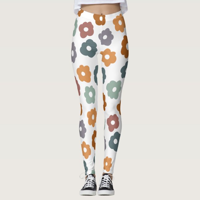 Boho Retro Earthy Florals and Botanical Charm Leggings (Front)