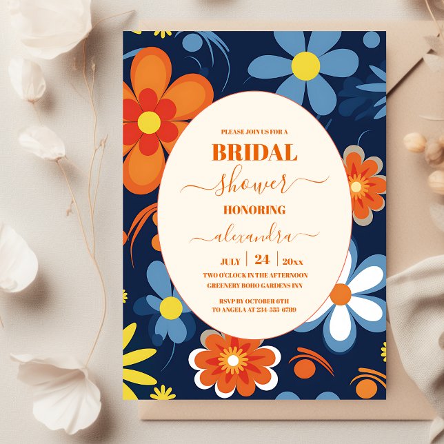 Boho Retro  Floral Bridal Shower Invitation (Creator Uploaded)