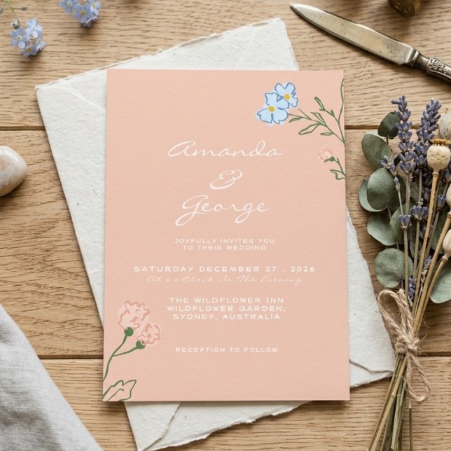 Boho Retro Floral Groovy Bold Classic Wedding  Invitation (Creator Uploaded)