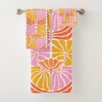 Boho Retro Floral Pink Orange Mustard