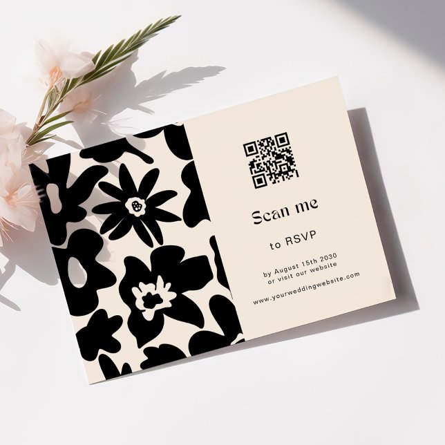 Boho Retro Floral QR Code Wedding RSVP Card (Creator Uploaded)
