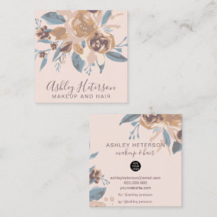 Boho retro floral watercolor makeup hair logo square business card
