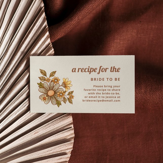 Boho Retro Flowers | Bridal Shower Share a Recipe Enclosure Card (Retro enclosure cards for the bridal shower to share a recipe with the bride-to-be)