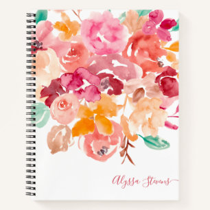 Boho retro flowers floral watercolor pattern notebook