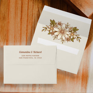 Boho Retro Flowers Neutral Wedding Envelope
