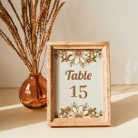 Boho Retro Flowers | Wedding Table Number<br><div class="desc">These trendy wedding table number cards feature stylish retro flowers and leaves in vintage neutral colours like brown,  beige,  gold,  olive green,  and ivory cream with retro style text. Please be sure to customise and purchase a separate card for each table.</div>