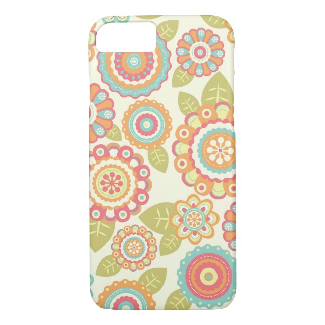 Boho Retro Funky Flowers Floral Pattern (Cream) Case-Mate iPhone Case (Back)