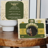 Boho Retro Grad Party Add Photo Cute Vintage Dots 