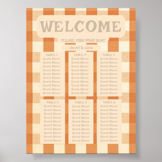 Boho Retro Groovy Colourful Wavy Wed Seating Chart (Front)