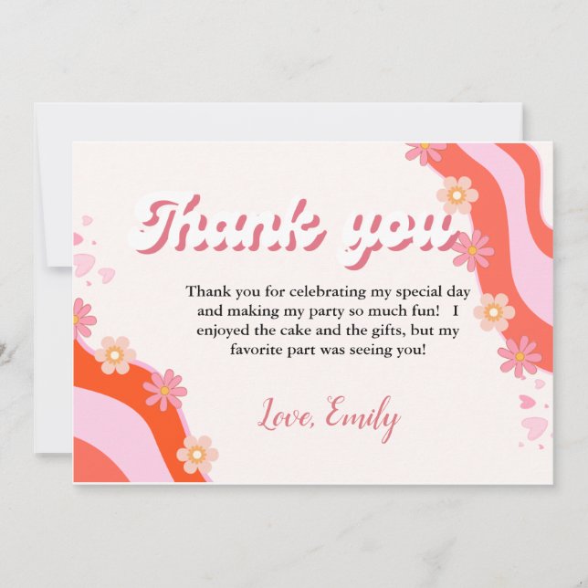 Boho Retro Groovy Daisy Birthday thank you card (Front)