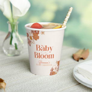 Boho Retro Groovy Floral Baby Shower Baby Shower Paper Cups