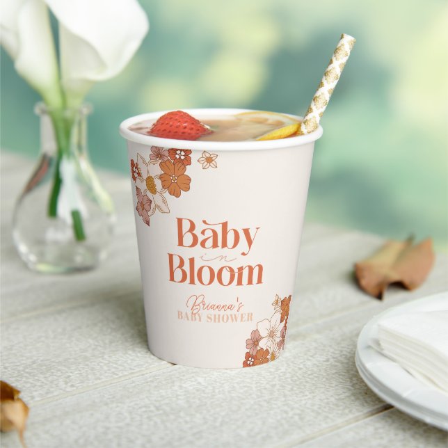 Boho Retro Groovy Floral Baby Shower Baby Shower Paper Cups (Insitu)