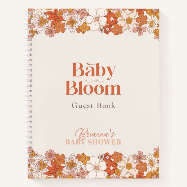 Boho Retro Groovy Floral Baby Shower Guest Book (Front)