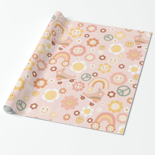 boho retro hippie groovy pastel wrapping paper
