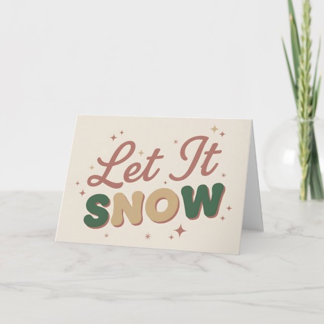 Boho Retro Let It Snow Christmas Holiday Card (Front)