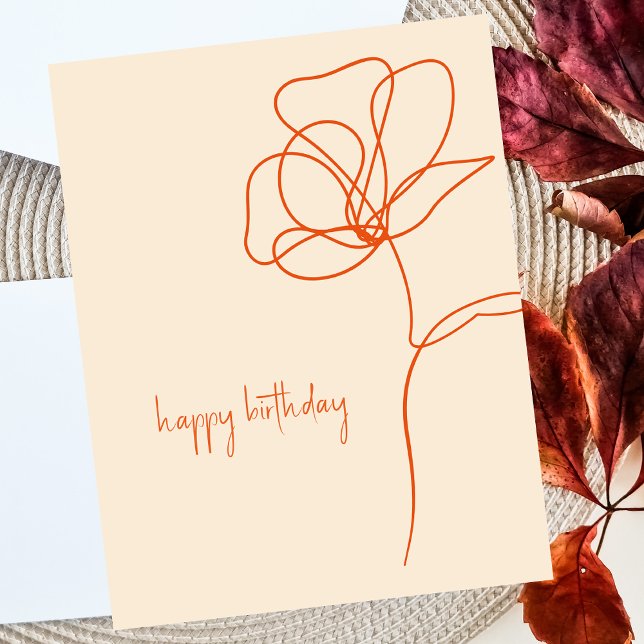 Boho Retro Line Art Floral Happy Birthday Card (Creator Uploaded)
