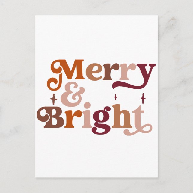 Boho Retro Merry and Bright  Holiday Postcard (Front)