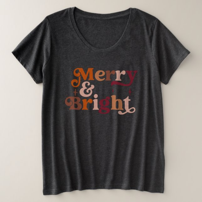 Boho Retro Merry and Bright Plus Size T-Shirt (Design Front)