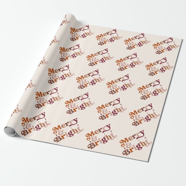 Boho Retro Merry and Bright  Wrapping Paper (Unrolled)