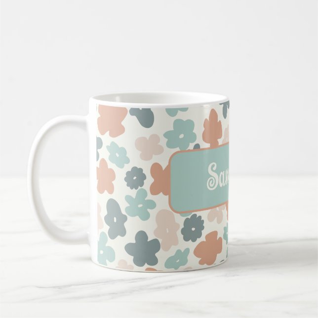 Boho retro pastel flower print coffee mug (Left)