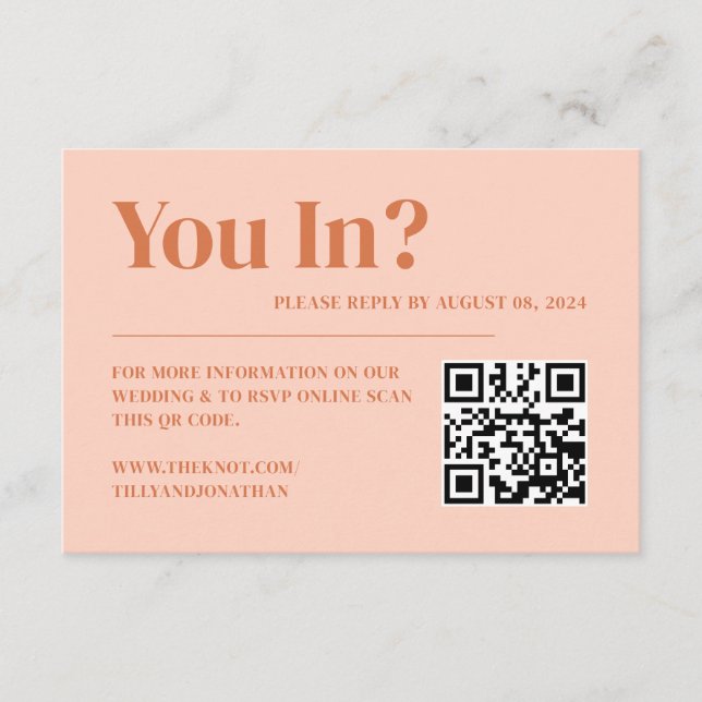 Boho Retro Peach Orange Wedding Webiste Enclosure Card (Front)