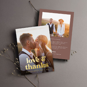 Boho Retro Photo Gold Wedding Thank You Card