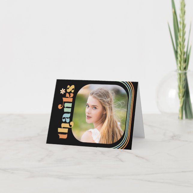 Boho Retro Photo Graduation Foldover Thank You Card (Front)