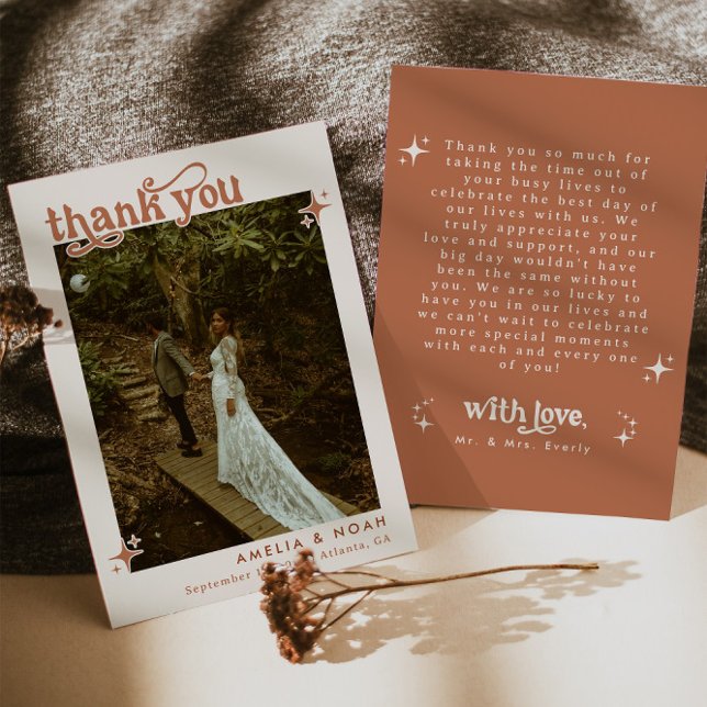 Boho Retro Photo Wedding Thank You Card (Creator Uploaded)