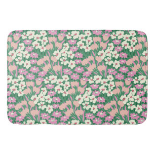Boho Retro Pink and Sage Cute Floral Bath Mat