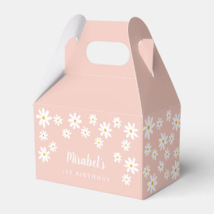 Boho Retro Pink Daisy floral Wild One 1st Birthday Favour Box