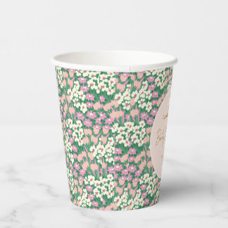 Boho Retro Pink Sage Floral Baby Shower Paper Cups