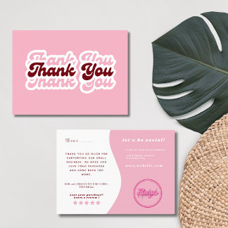 Boho Retro Pink Shopping Small Branding Thank you Business Card
