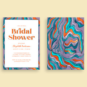 Boho Retro Purple Typography Wavy Bridal Shower Invitation