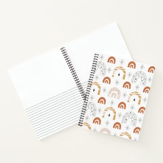 Boho retro rainbow line art moon stars  notebook (Inside)