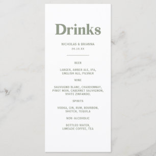 Boho Retro Sage Green Wedding Drinks Menu