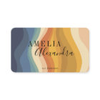 Boho Retro Script Abstract Wavy Lines Yellow Blue