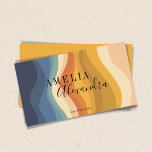 Boho Retro Script Abstract Wavy Lines Yellow Blue Business Card<br><div class="desc">Boho Retro Script Abstract Wavy Lines Yellow Blue Business Card</div>