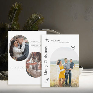 Boho Retro Stars Minimalist BW Photo Christmas Holiday Card