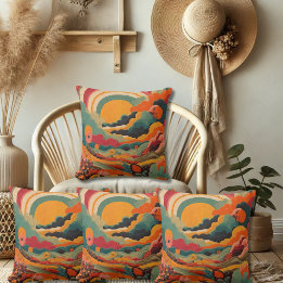 Boho Retro Sun 16 inch Throw Pillow