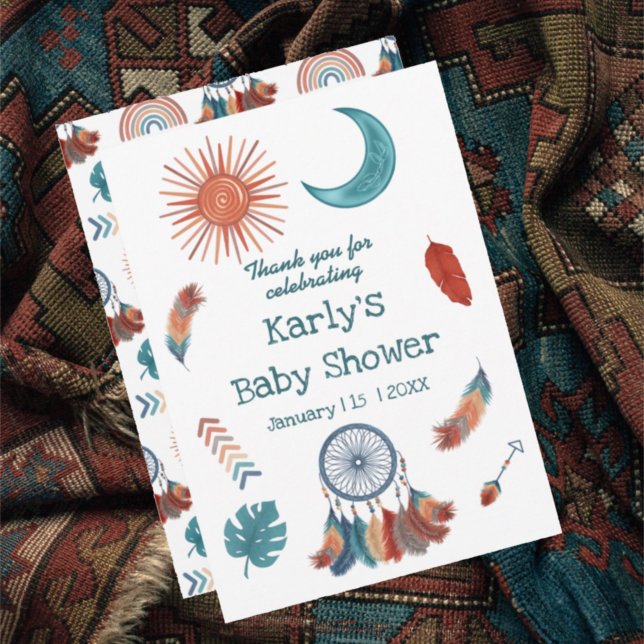 Boho Retro Sun Moon Baby Shower Thank You Card (Creator Uploaded)