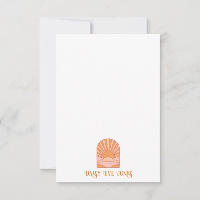 Boho Retro Sunrise Flat Note Card (Front)